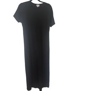 LuLaRoe Maria Maxi Dress Womens Small S Black Short Sleeve T-Shirt Crew Neck Sol